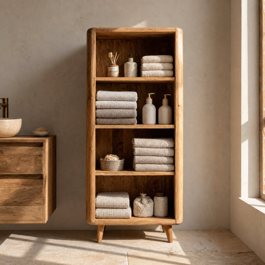 Handcrafted Wooden Open-system Bathroom Cabinet For Spa Decor
