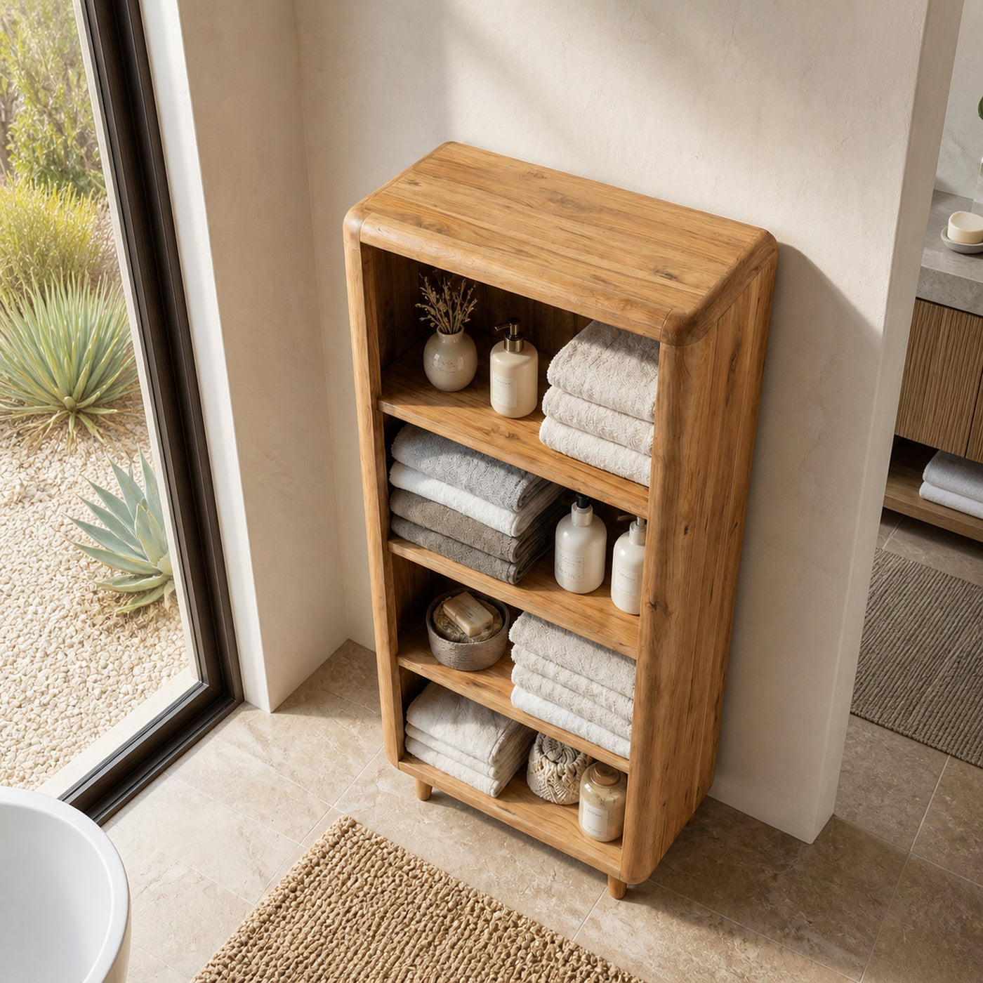 Handcrafted Wooden Open-system Bathroom Cabinet For Spa Decor - product view 6