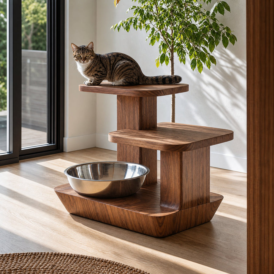 Handcrafted Wooden Pet Food Stand For Kitchen Decor