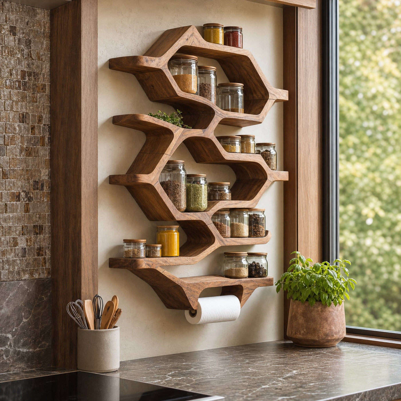 Handcrafted Wooden Rack For Kitchen Spice Organization