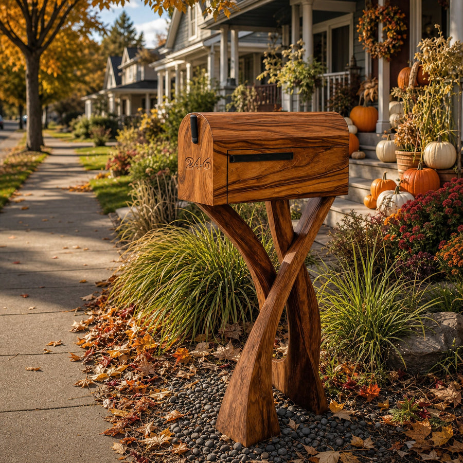 Handcrafted Wooden Sculpture Mailbox For Garden Furniture Accent