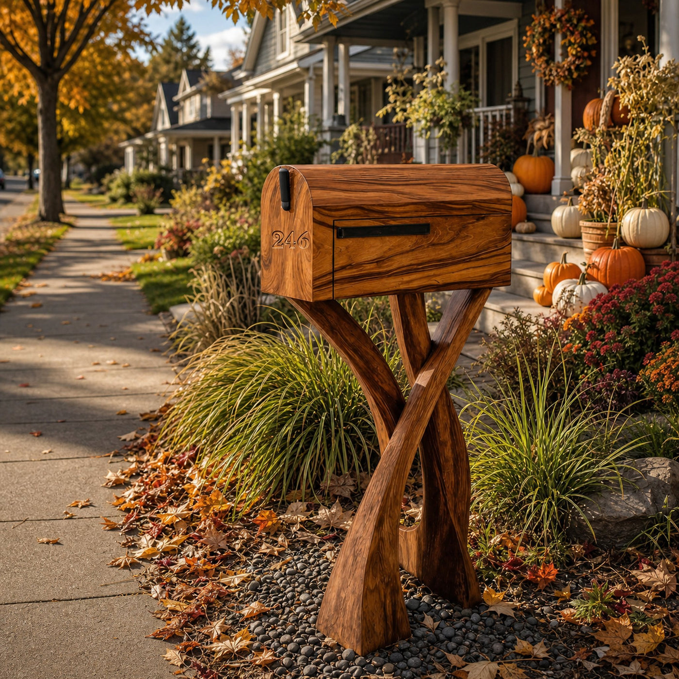 Handcrafted Wooden Sculpture Mailbox For Garden Furniture Accent