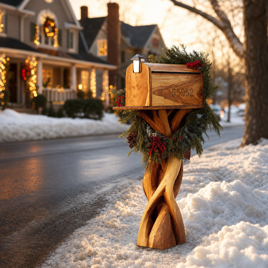 Handcrafted Wooden Sculpture Mailbox For Outdoor Furniture Design