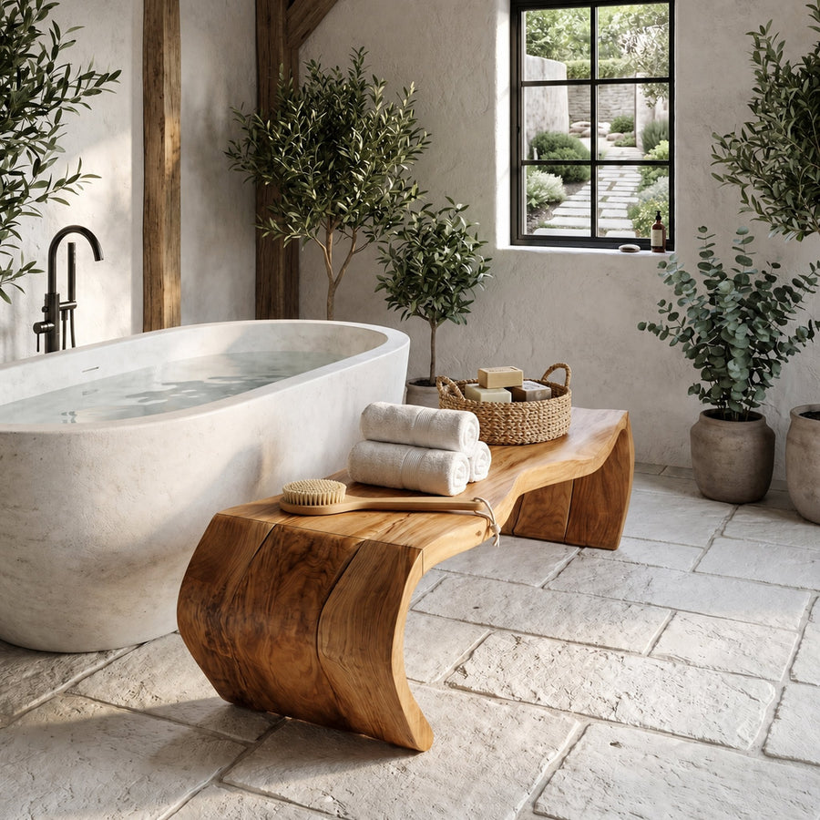 Handcrafted Wooden Shower Bench For Bathroom