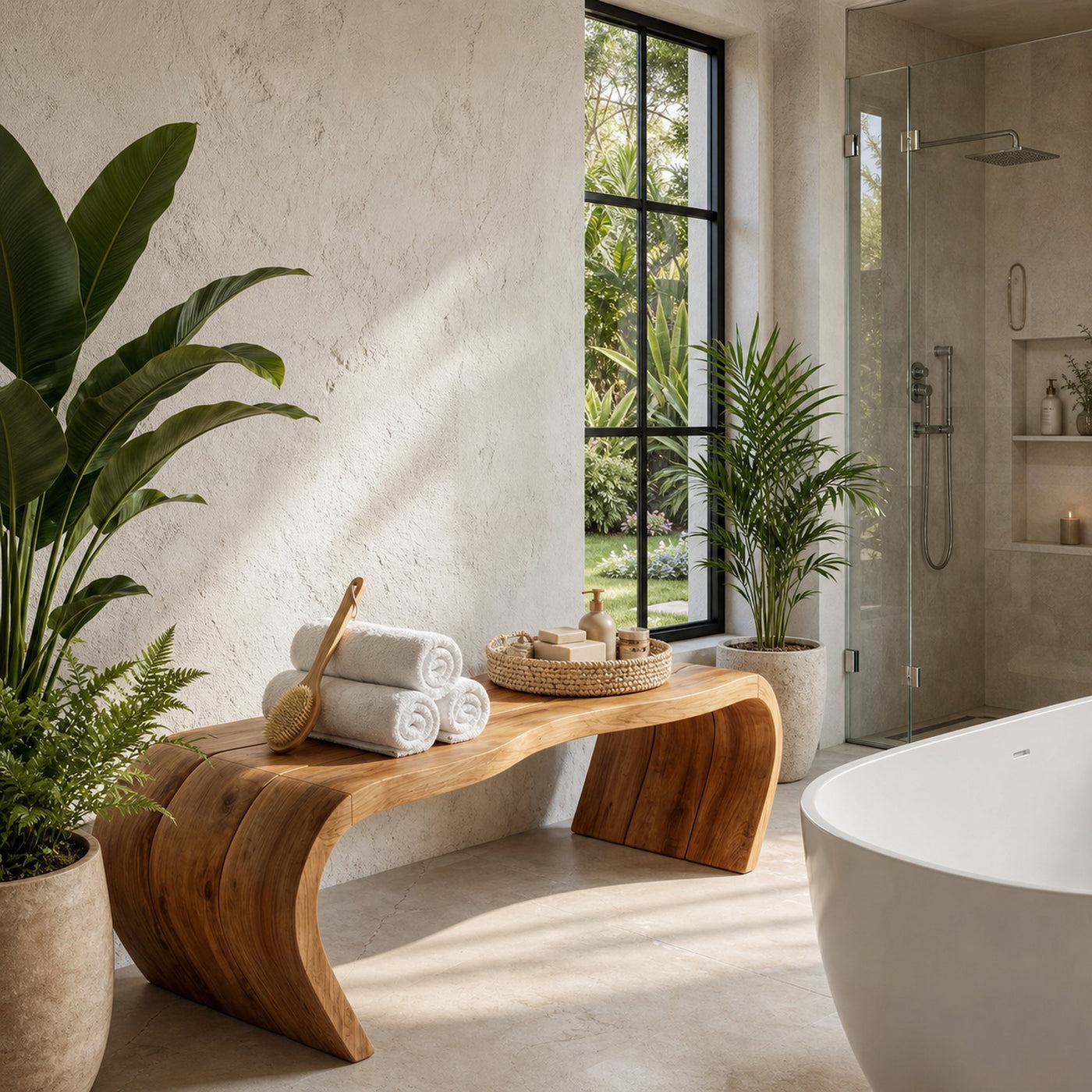 Handcrafted Wooden Shower Bench For Bathroom - product view 6