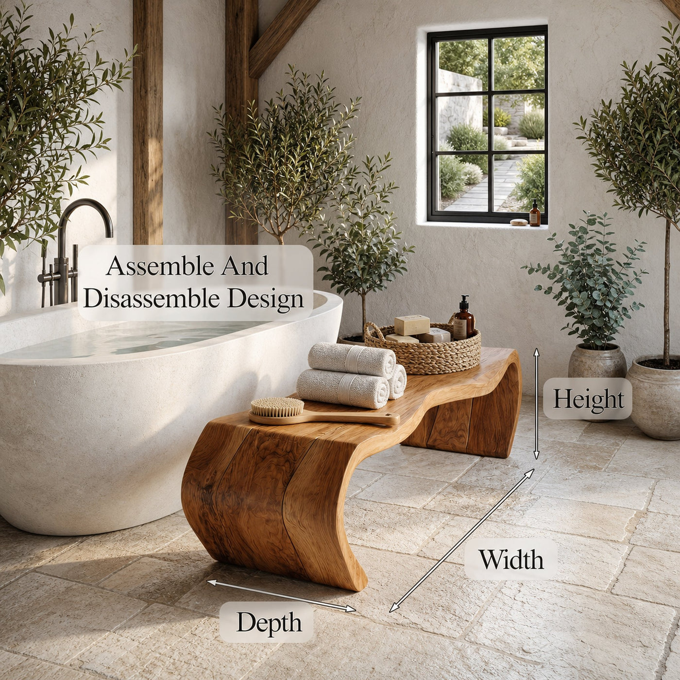 Handcrafted Wooden Shower Bench For Bathroom - product view 8
