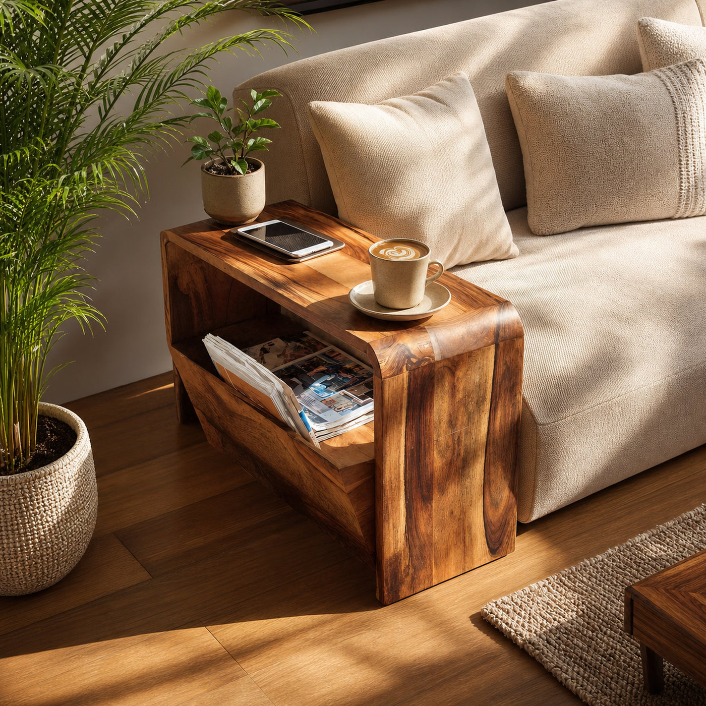 Handcrafted Wooden Side Table For Living Room Accent