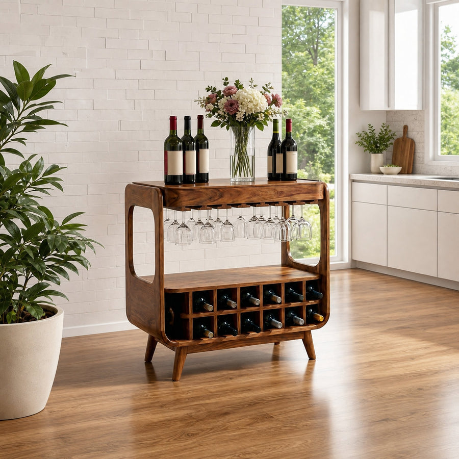 Handcrafted Wooden Wine Cabinet With Storage For Dining Room