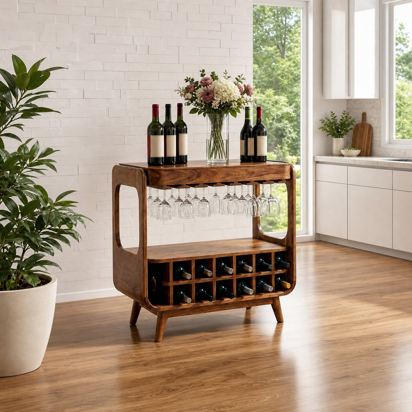 Handcrafted Wooden Wine Cabinet With Storage For Dining Room