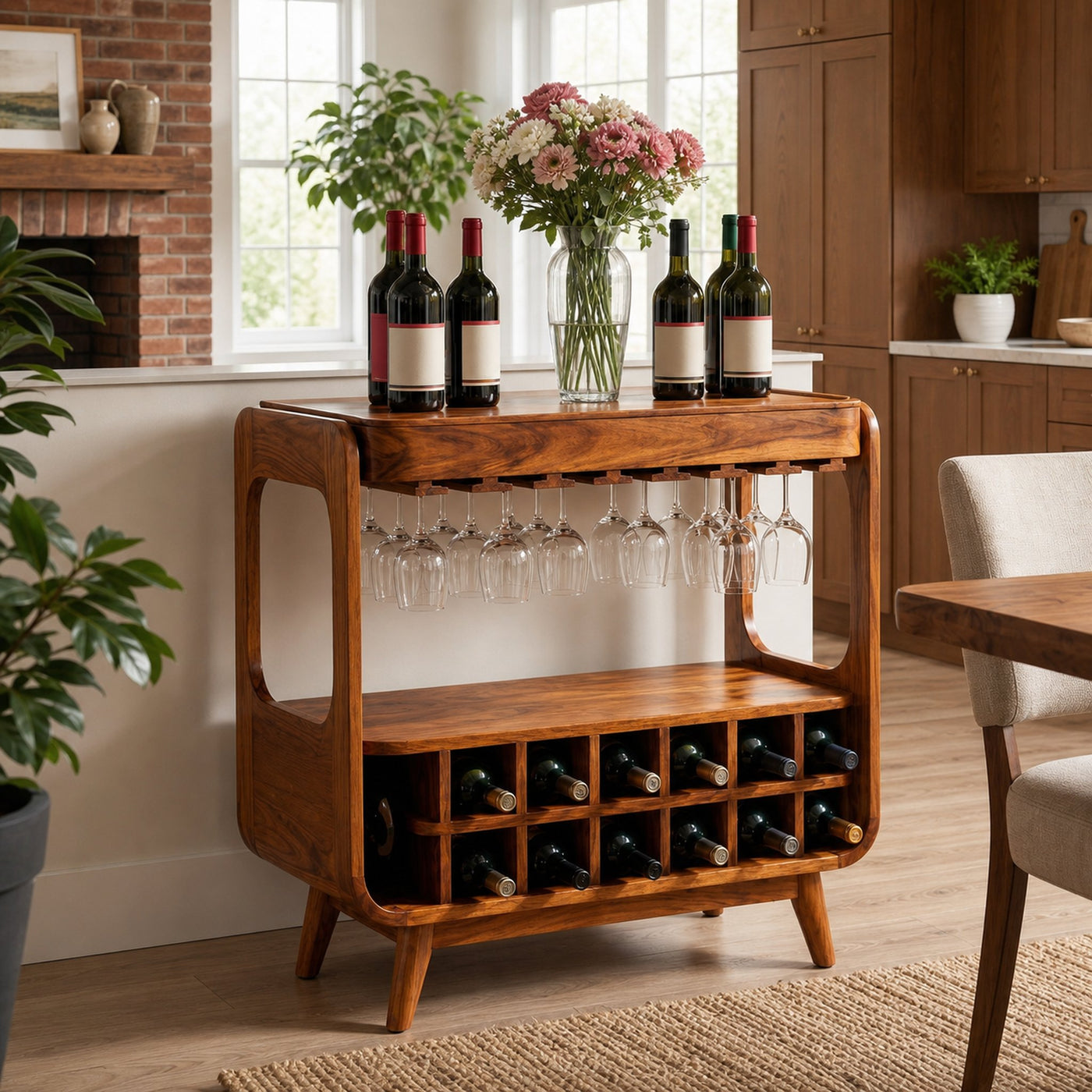 Handcrafted Wooden Wine Cabinet With Storage For Dining Room - product view 6