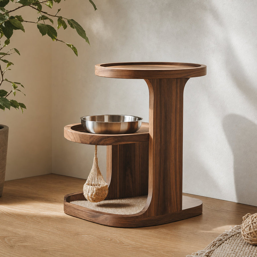 Handmade Pet Food Stand With Wooden Dog Bowl