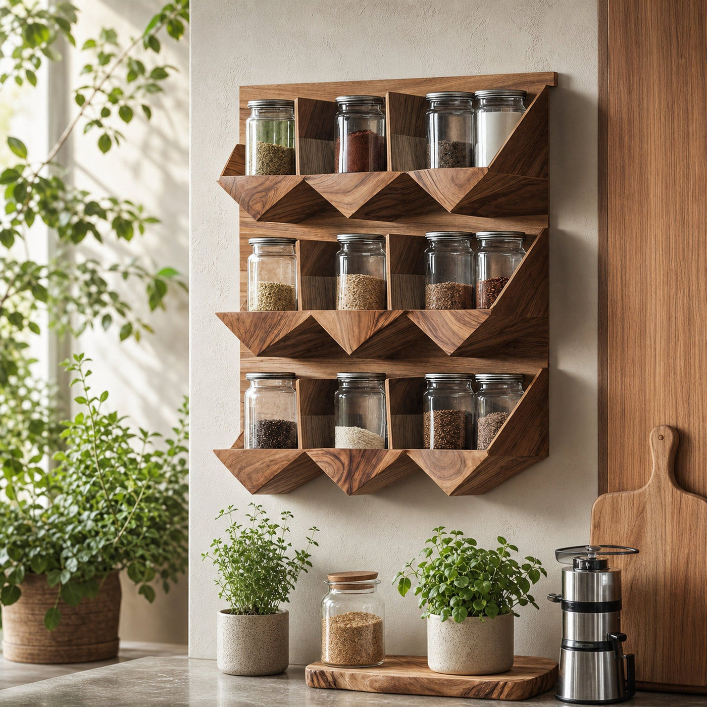 Handmade Spice Storage Rack For Mid Century Kitchen