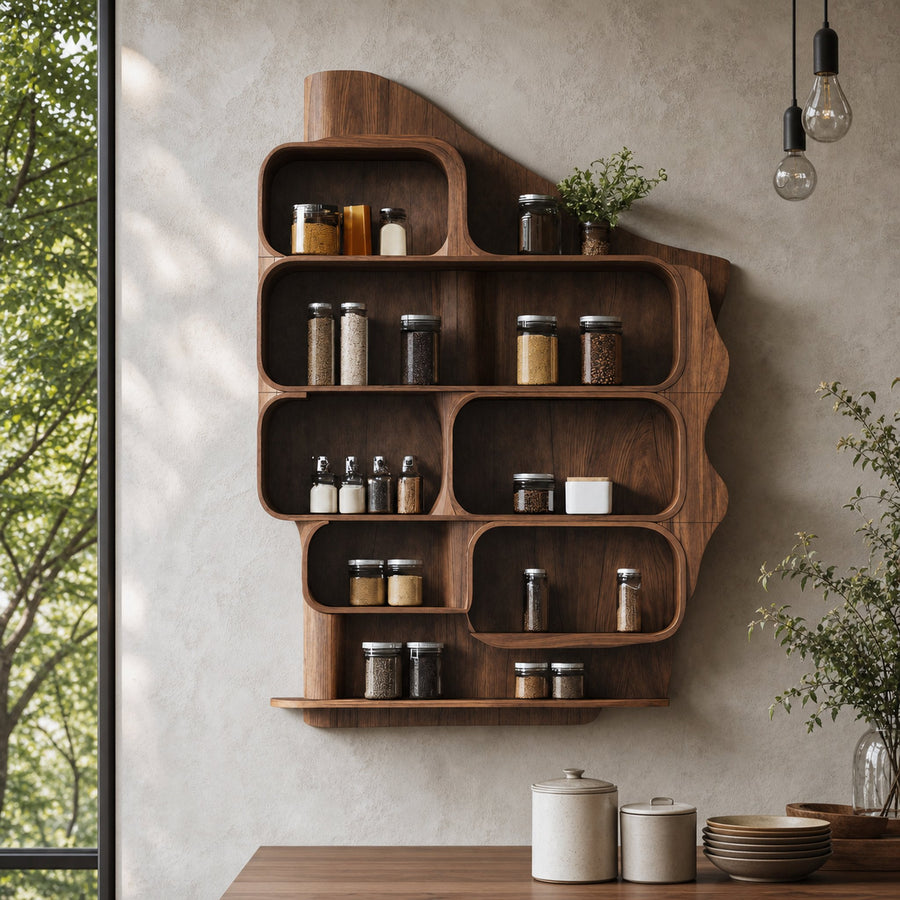 Handmade Wooden Spice Rack For Farmhouse Kitchen Wall