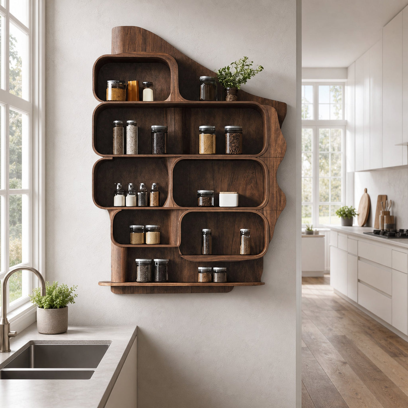 Handmade Wooden Spice Rack For Farmhouse Kitchen Wall - product view 6