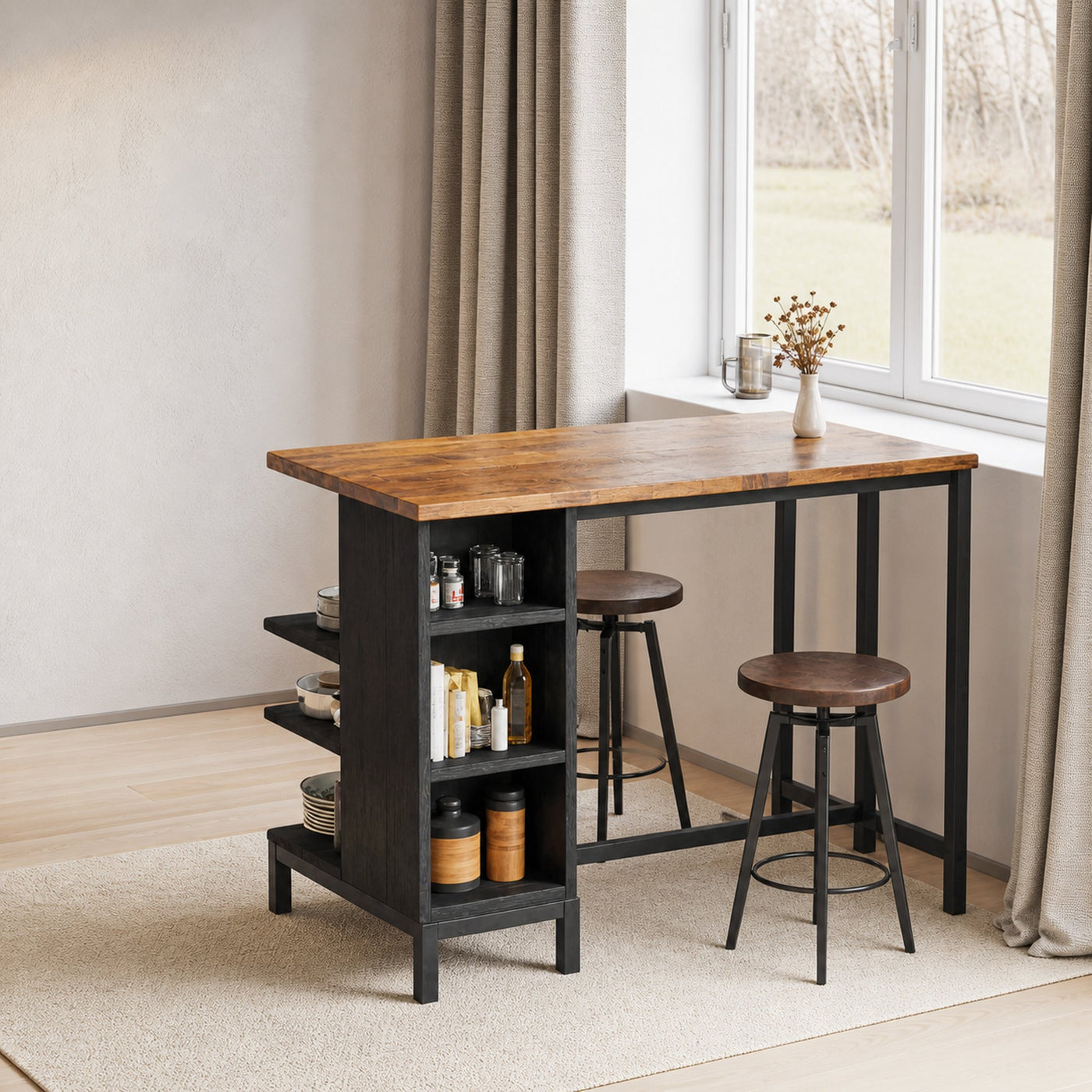 Industrial Kitchen Bar Table With Metal Legs For Apartment Dining