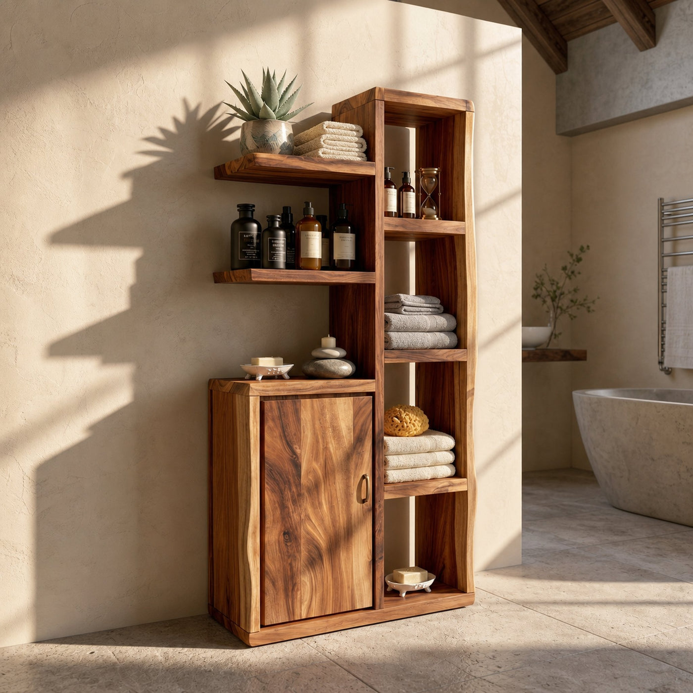 Japandi Open Shelf Storage Cabinet Wellness Suite - product view 6