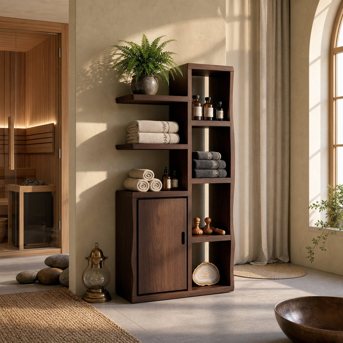 Japandi Open Shelf Storage Cabinet Wellness Suite - product view 7