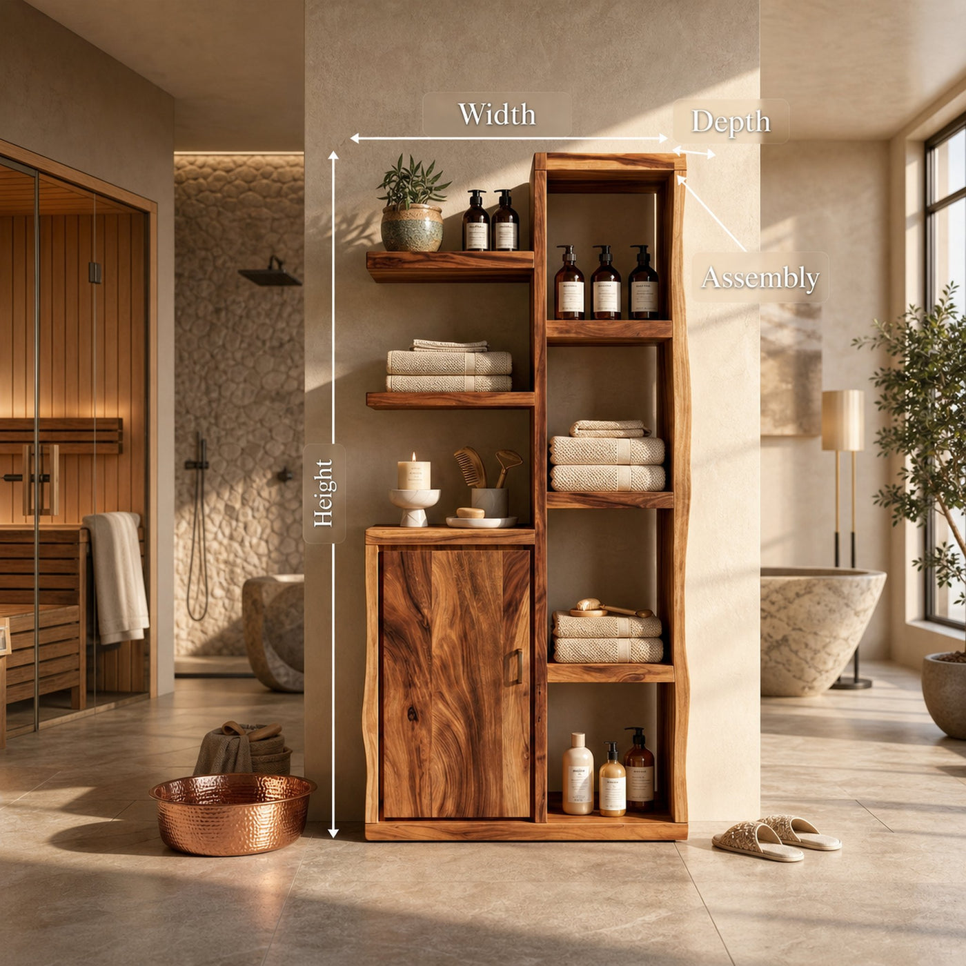 Japandi Open Shelf Storage Cabinet Wellness Suite - product view 8