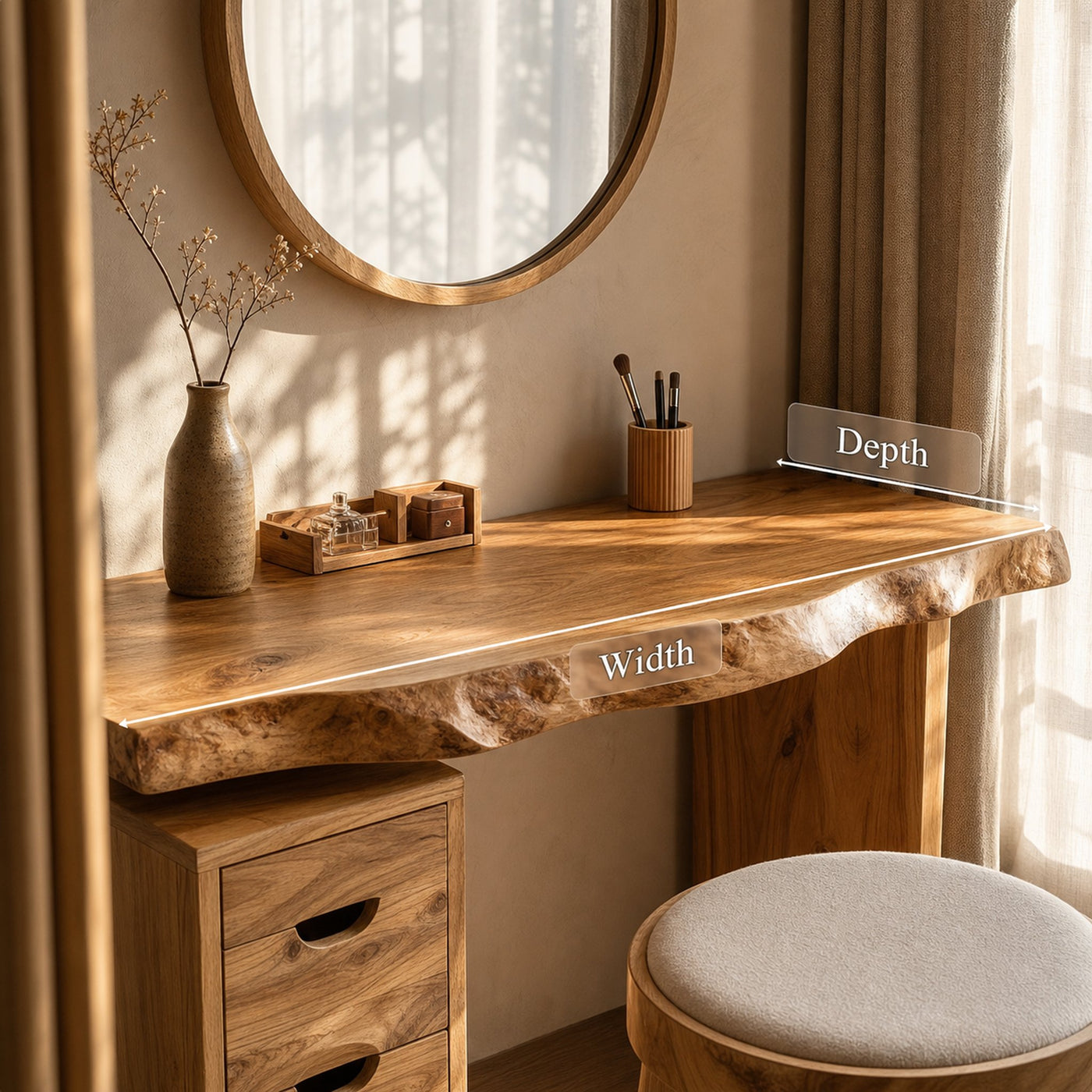Japandi Solid Wood Floating Dressing Table Live Edge Bedroom - product view 6