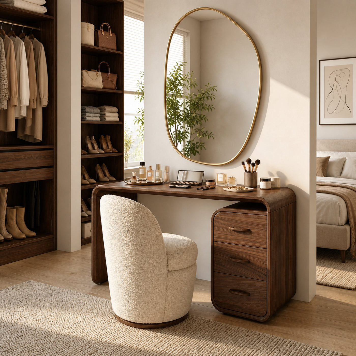 Japandi Vanity Table Walk In Closet Makeup Area Dressing Space - product view 7
