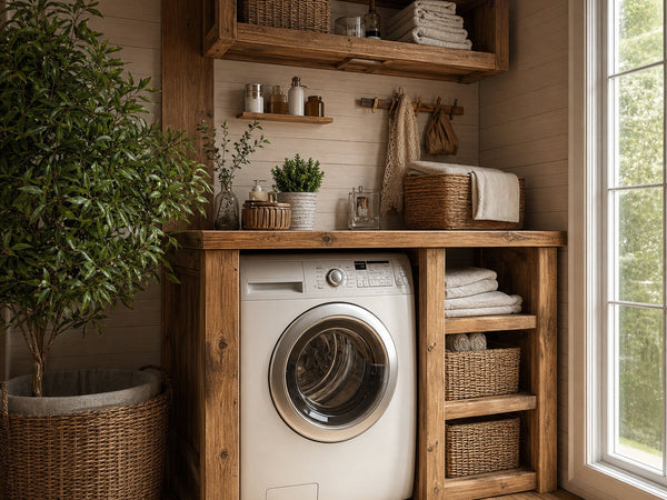 Laundry Nook Shelf Solid Wood Rustic Style Gift