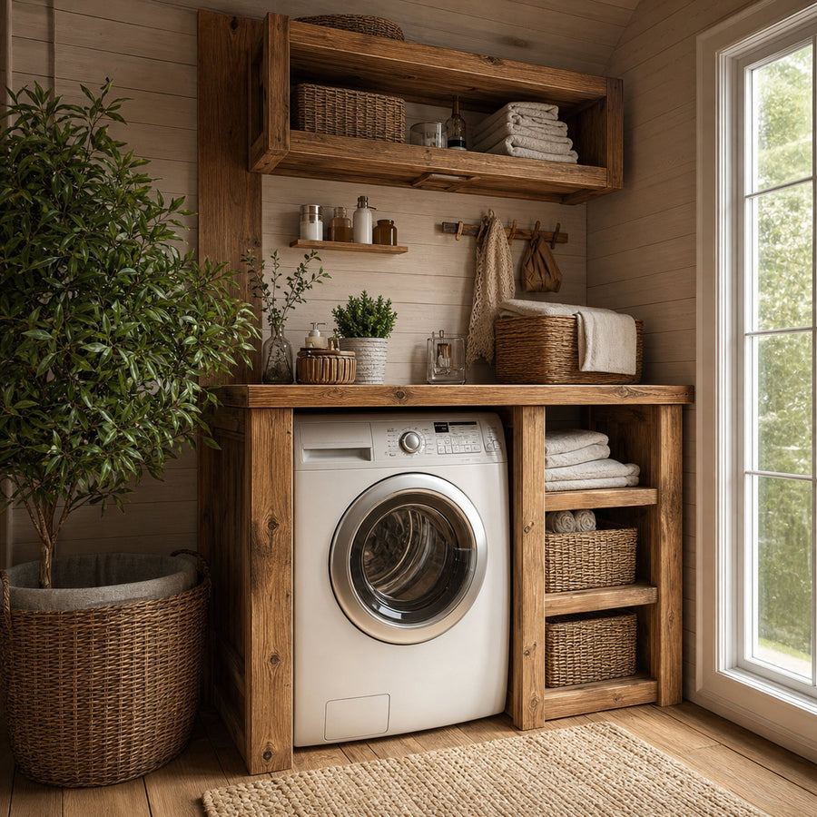 Laundry Nook Shelf Solid Wood Rustic Style Gift