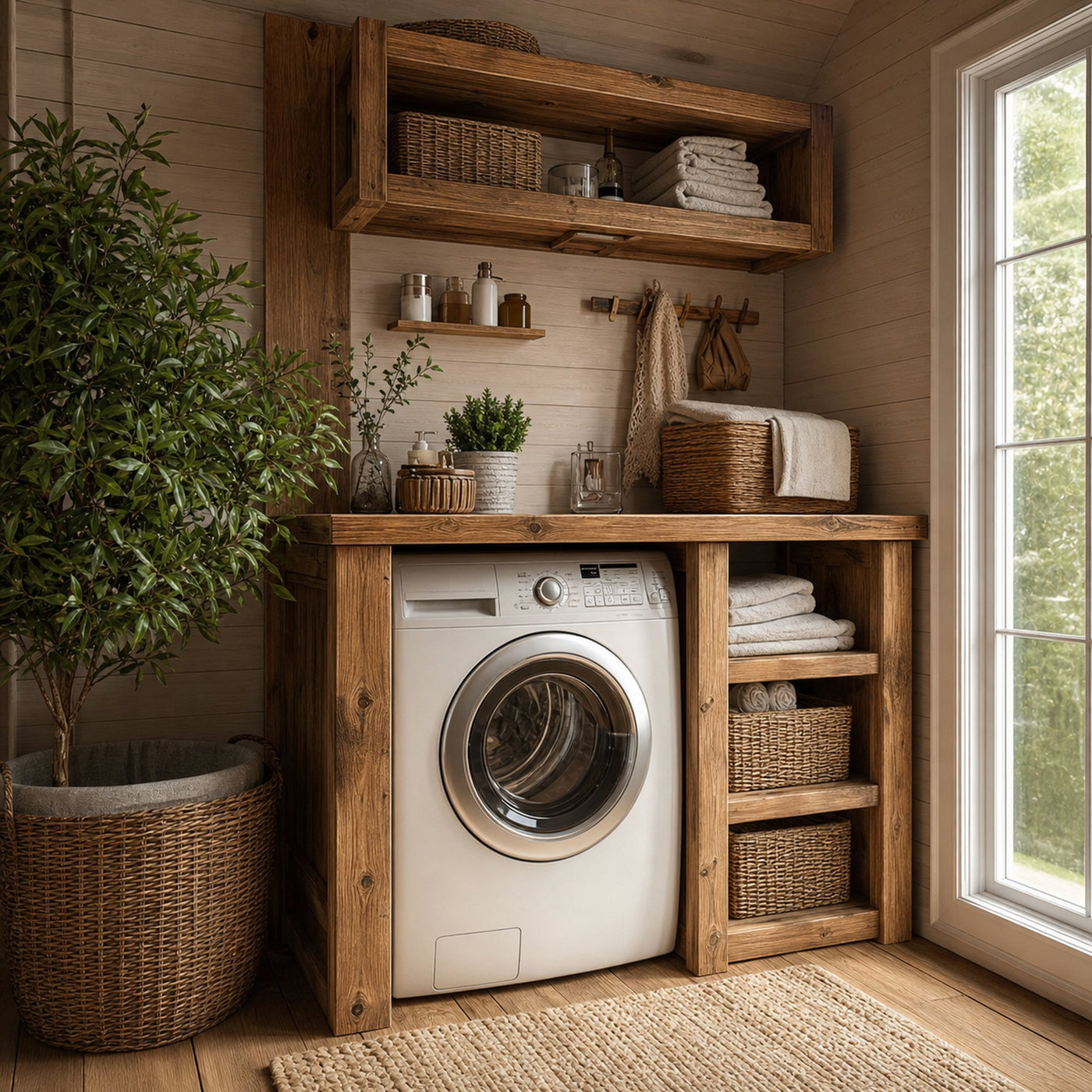 Laundry Nook Shelf Solid Wood Rustic Style Gift