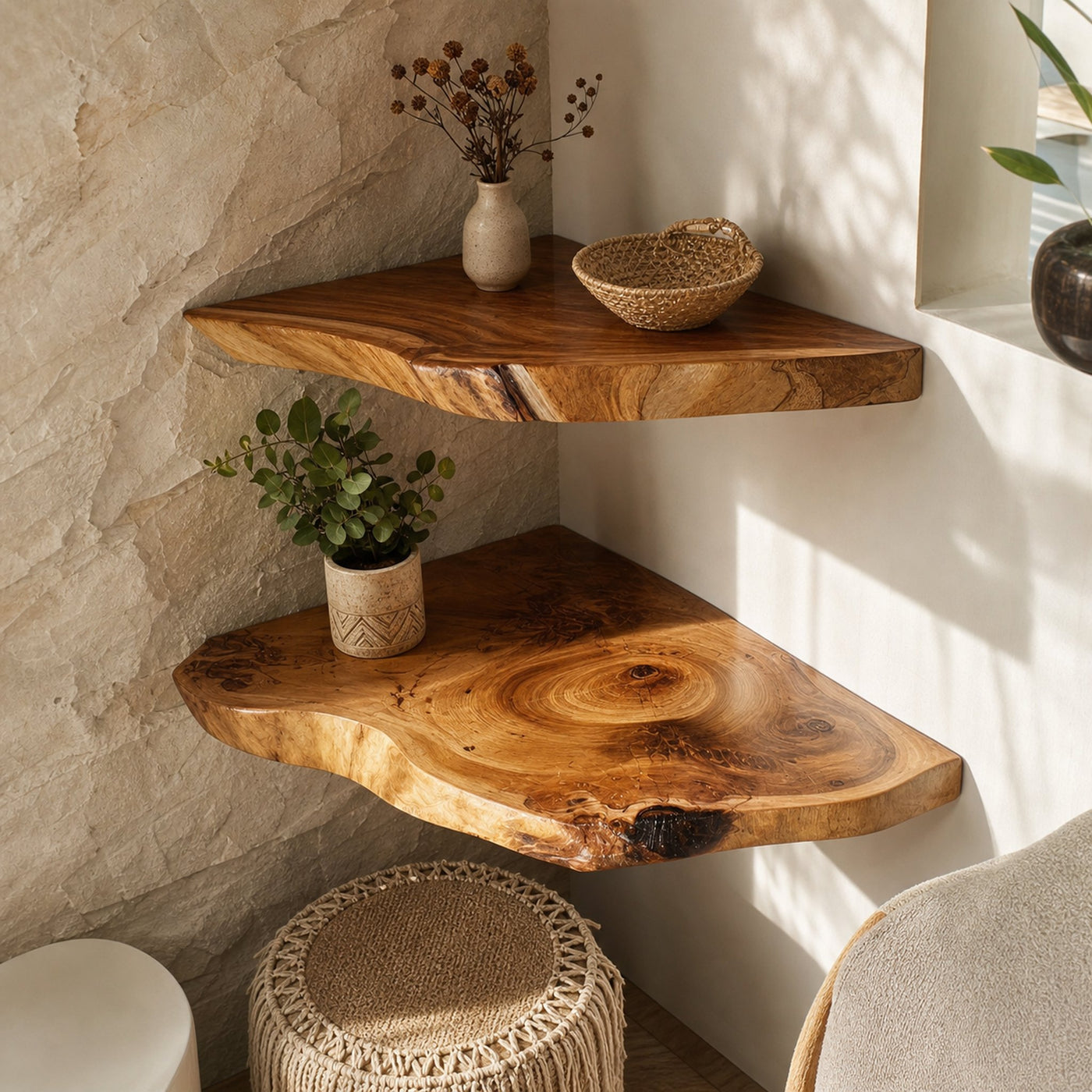 Live Edge Floating Corner Shelves