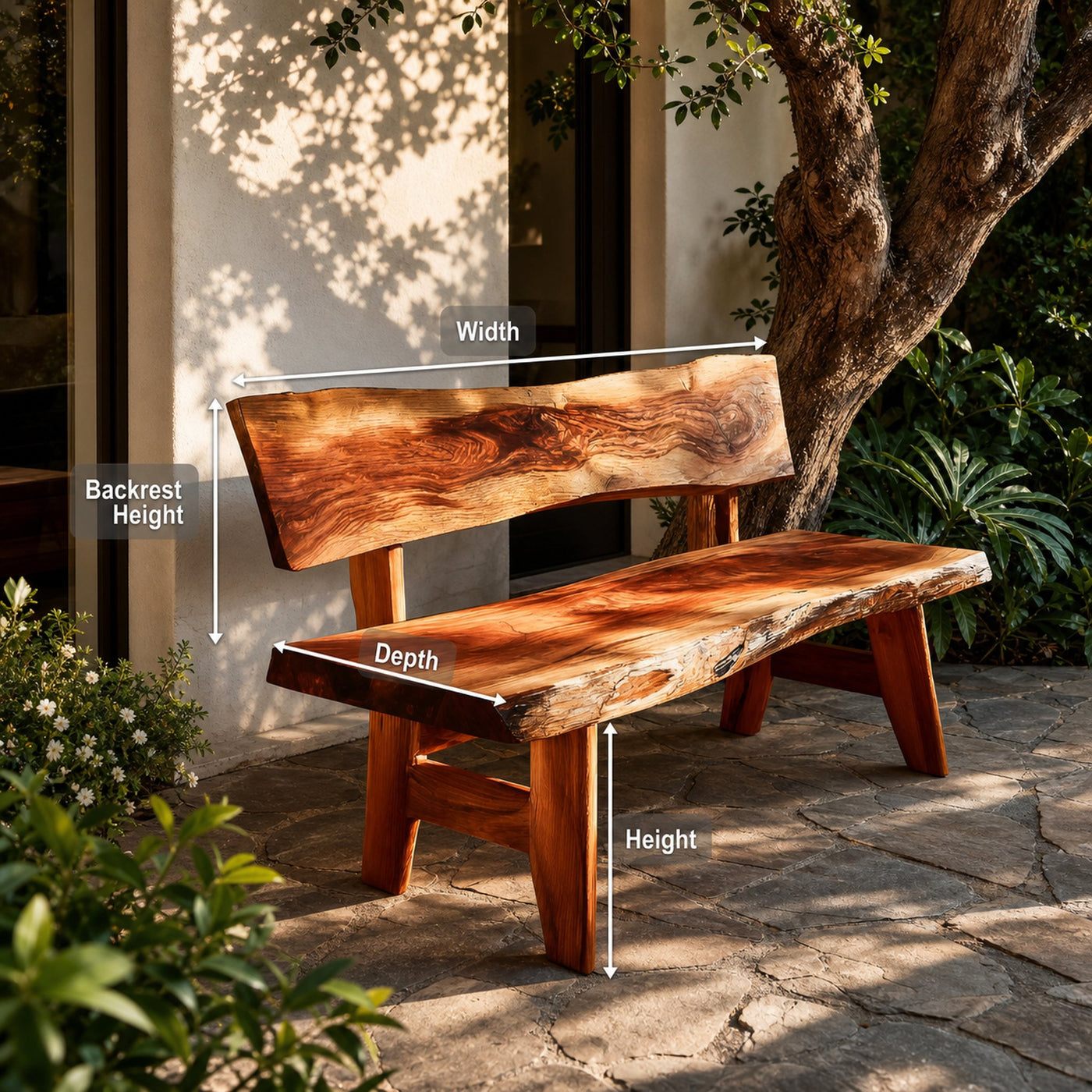 Live Edge Outdoor Wood Bench For Patio And Backyard - product view 8