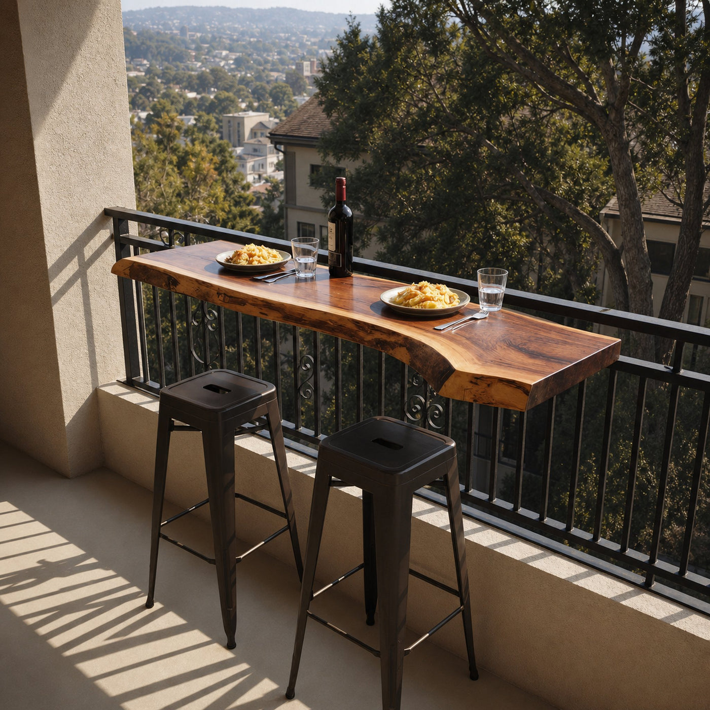 Live Edge Solid Wood Balcony Bar Table For Rail Mount Outdoor Breakfast