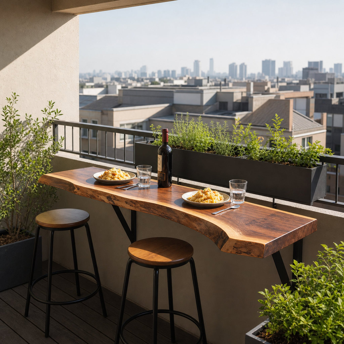Live Edge Solid Wood Balcony Bar Table For Rail Mount Outdoor Breakfast - product view 6