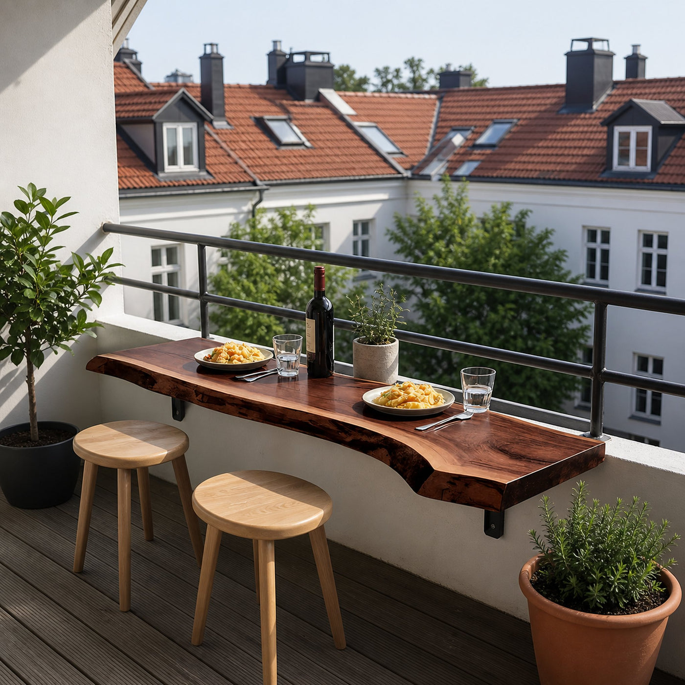 Live Edge Solid Wood Balcony Bar Table For Rail Mount Outdoor Breakfast - product view 7