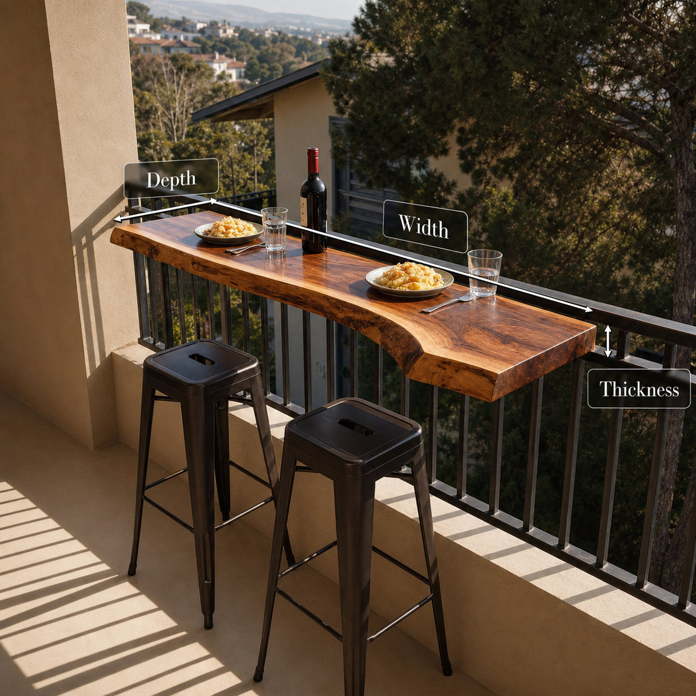 Live Edge Solid Wood Balcony Bar Table For Rail Mount Outdoor Breakfast - product view 8