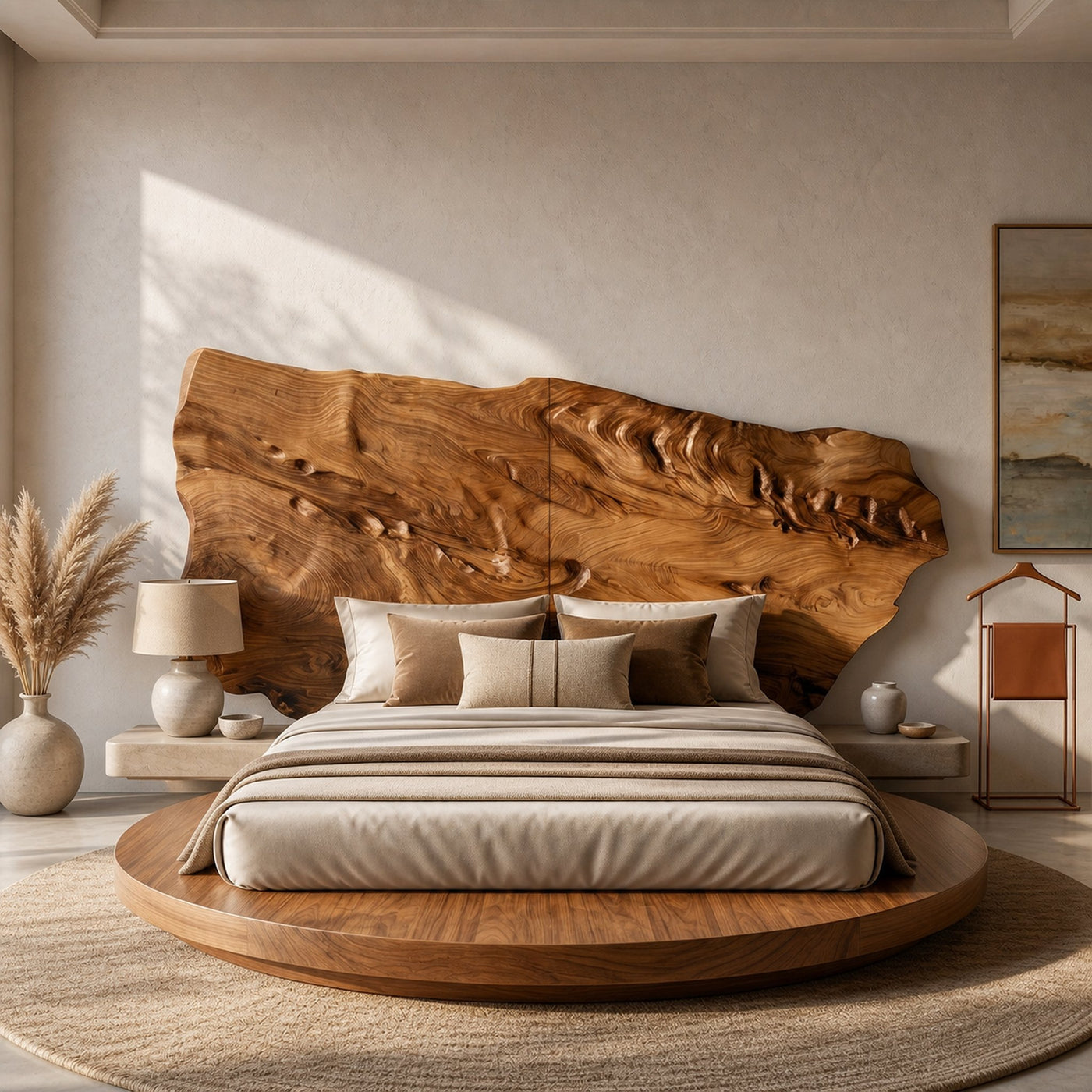 Live Edge Wood Headboard For Sculptural Luxury Bedroom