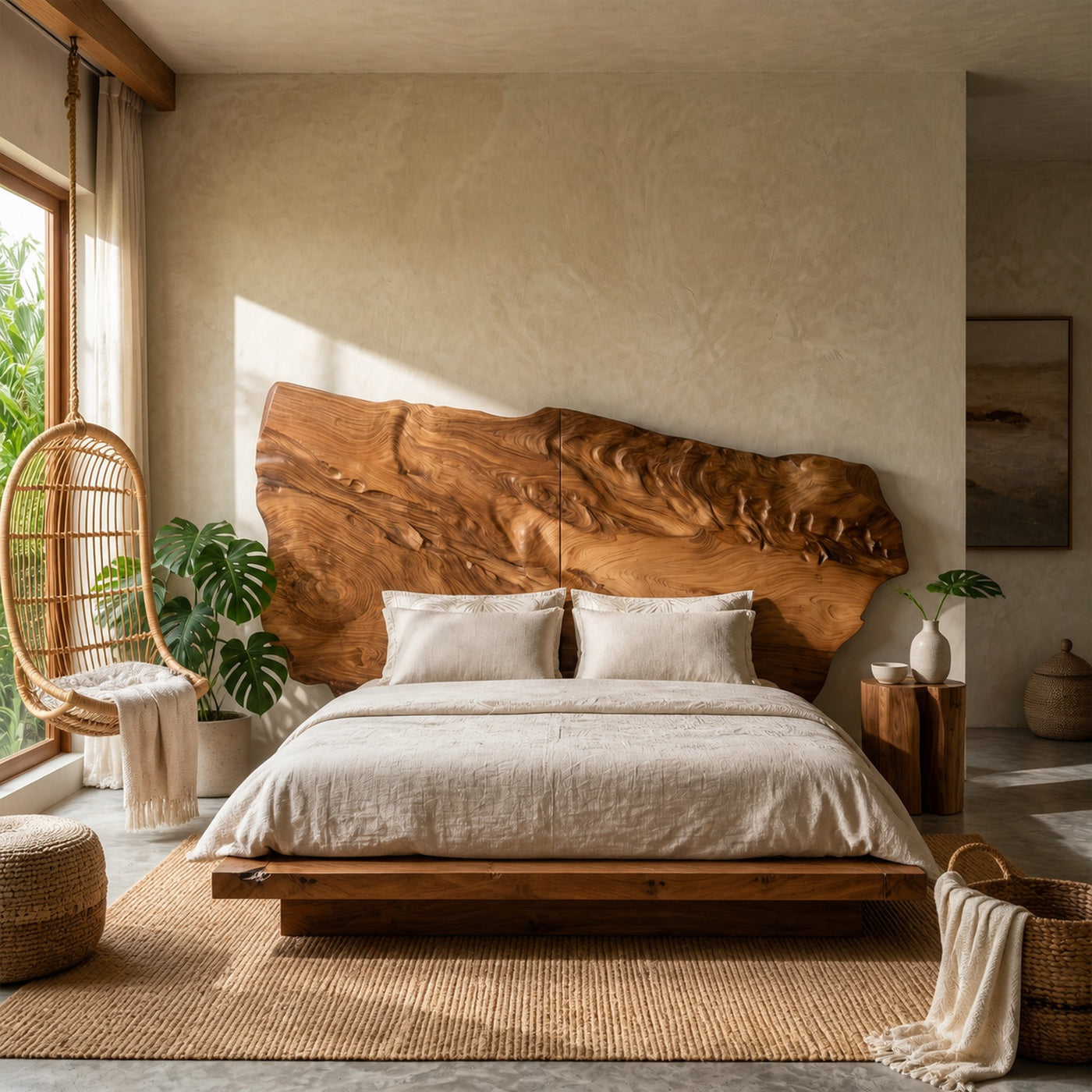 Live Edge Wood Headboard For Sculptural Luxury Bedroom - product view 6