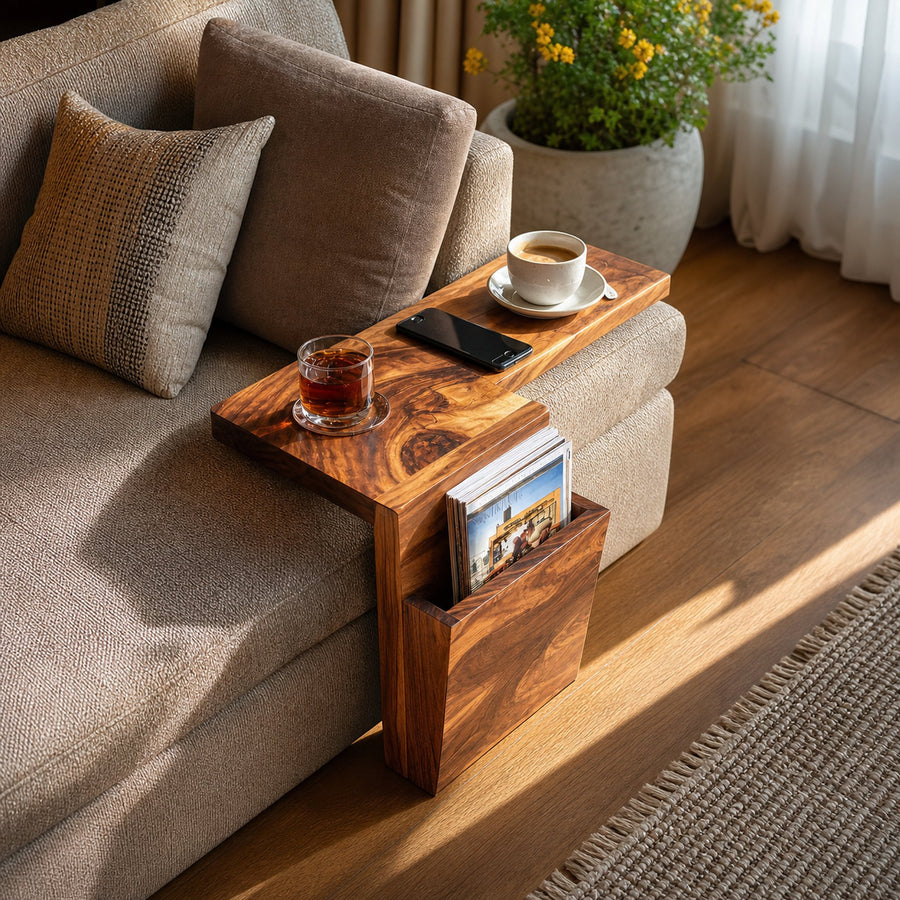 Live Edge Wooden Armrest For Elegant Sofa Decoration