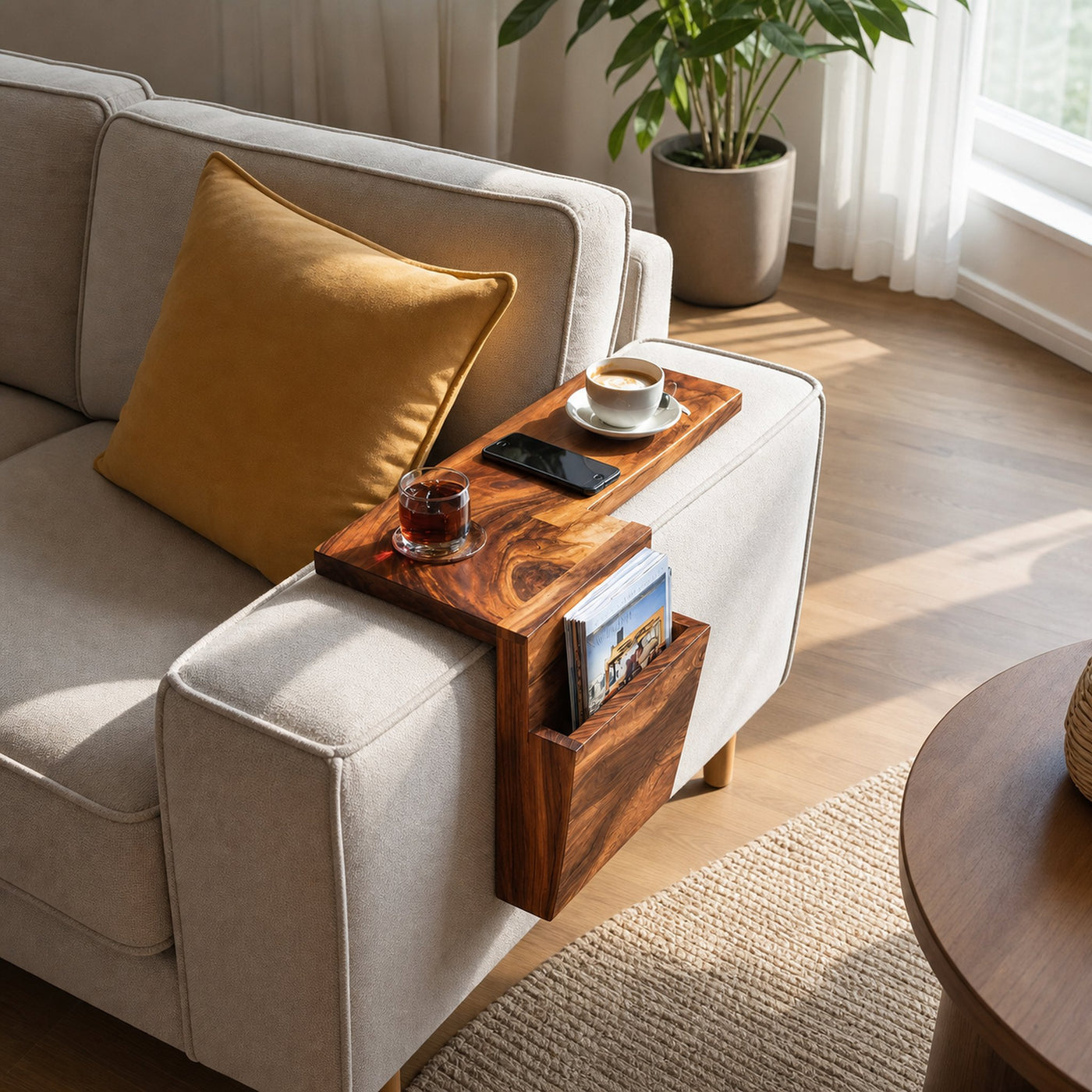 Live Edge Wooden Armrest For Elegant Sofa Decoration - product view 6