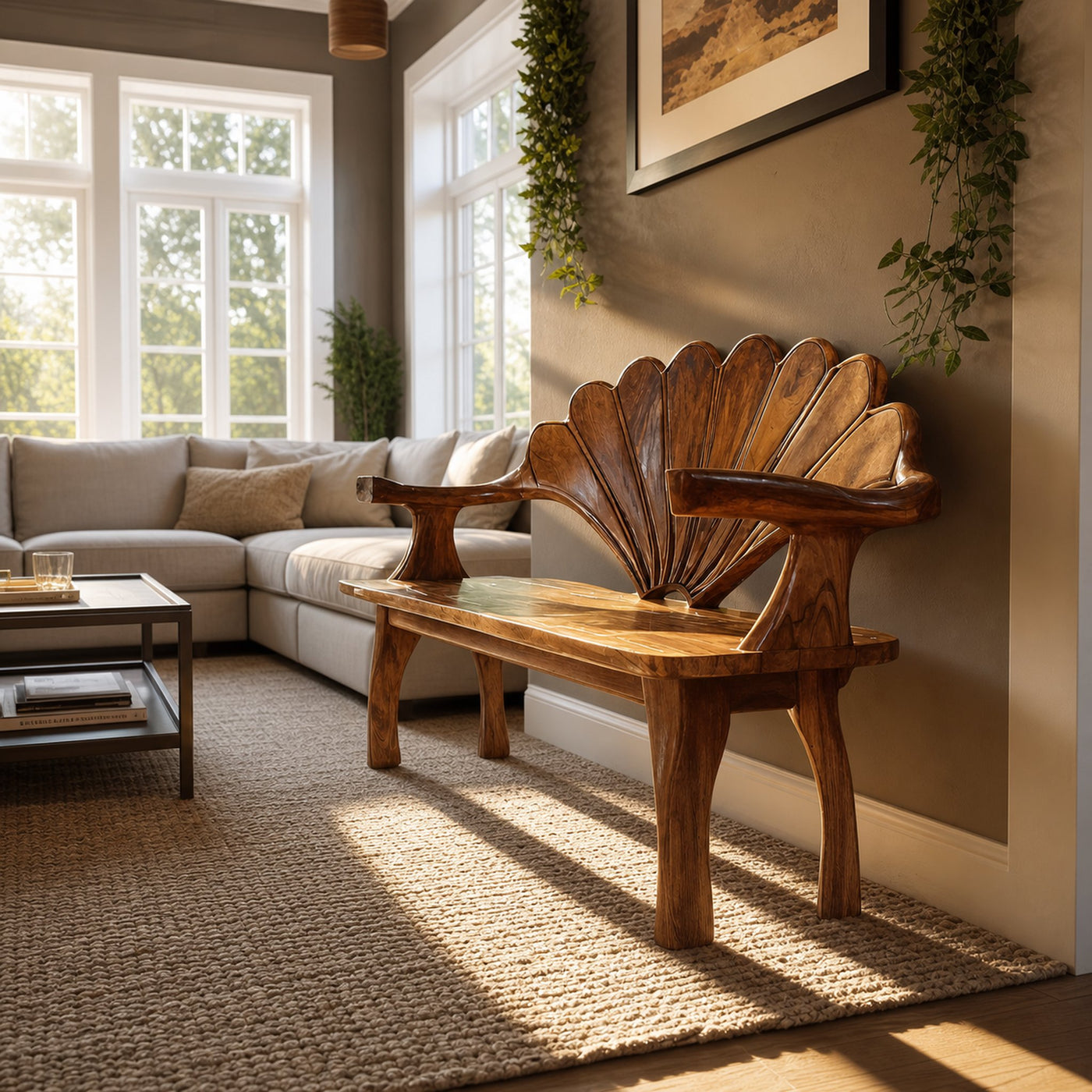 Live Edge Wooden Bench For Entryway Interior Styling - product view 6