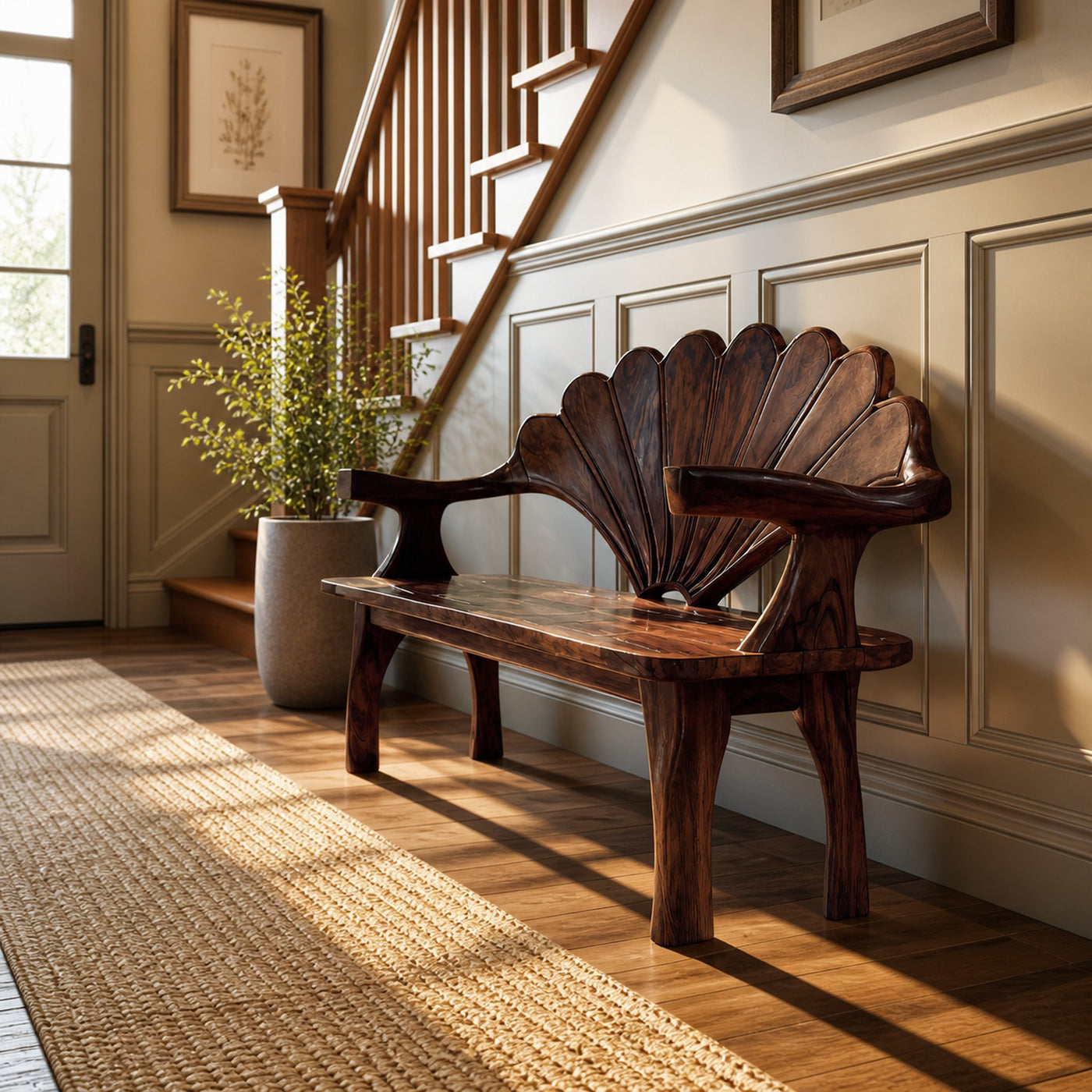 Live Edge Wooden Bench For Entryway Interior Styling - product view 7