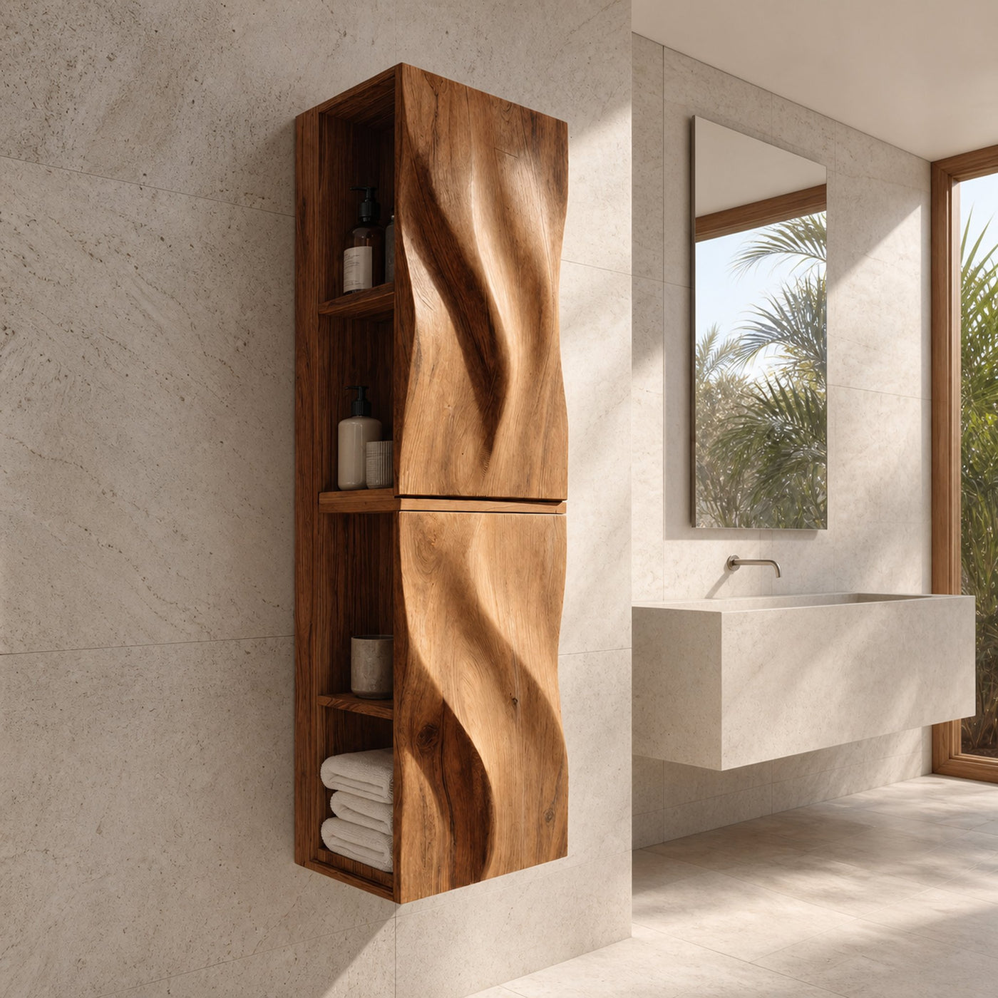 Luxury Bathroom Cabinet Wave Carved Doors For Bathroom