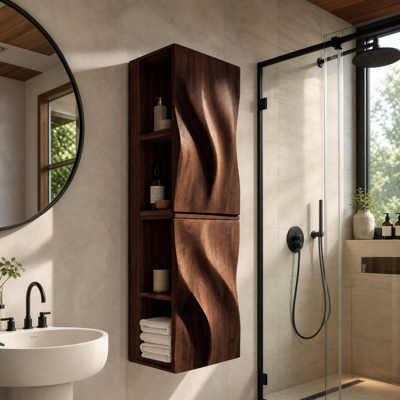 Luxury Bathroom Cabinet Wave Carved Doors For Bathroom - product view 7