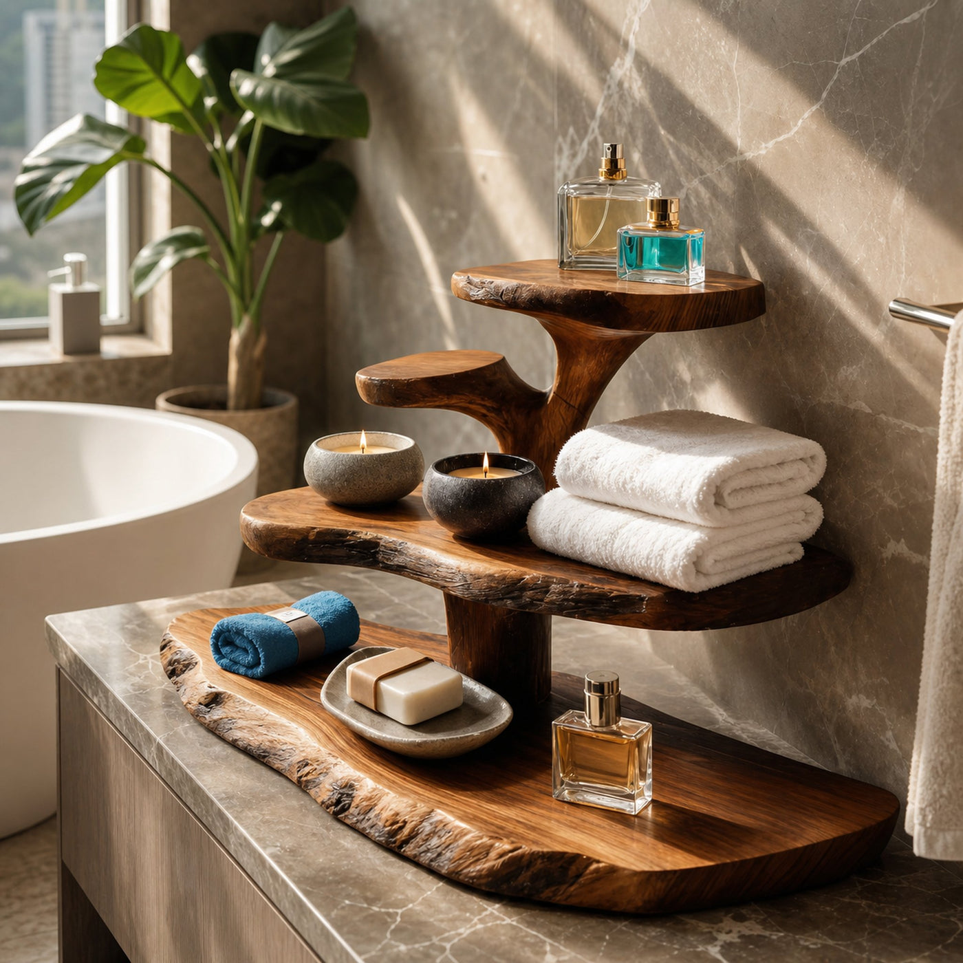 Luxury Curved Bathroom Shelf Tiered Stand For Bathroom Decor