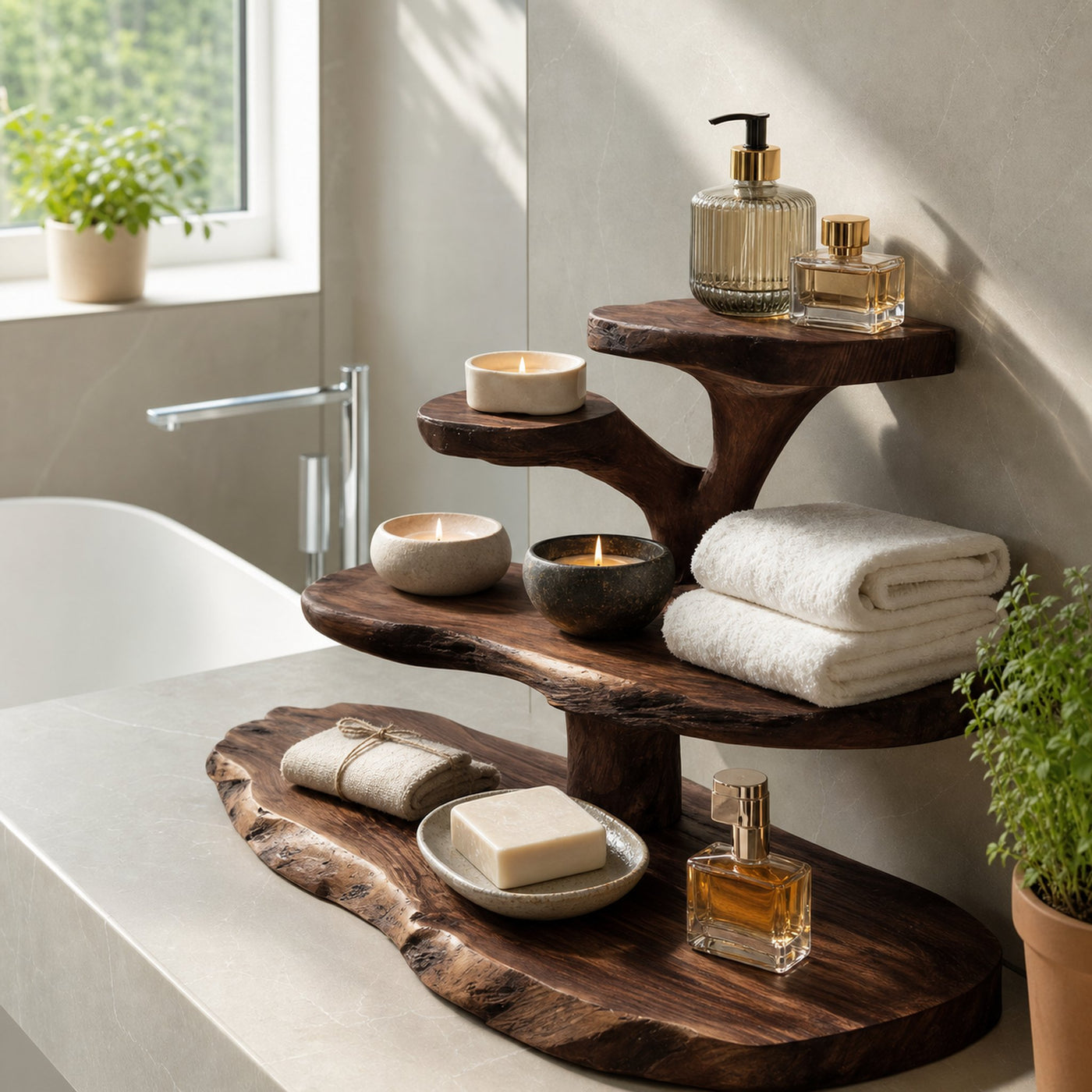 Luxury Curved Bathroom Shelf Tiered Stand For Bathroom Decor - product view 7