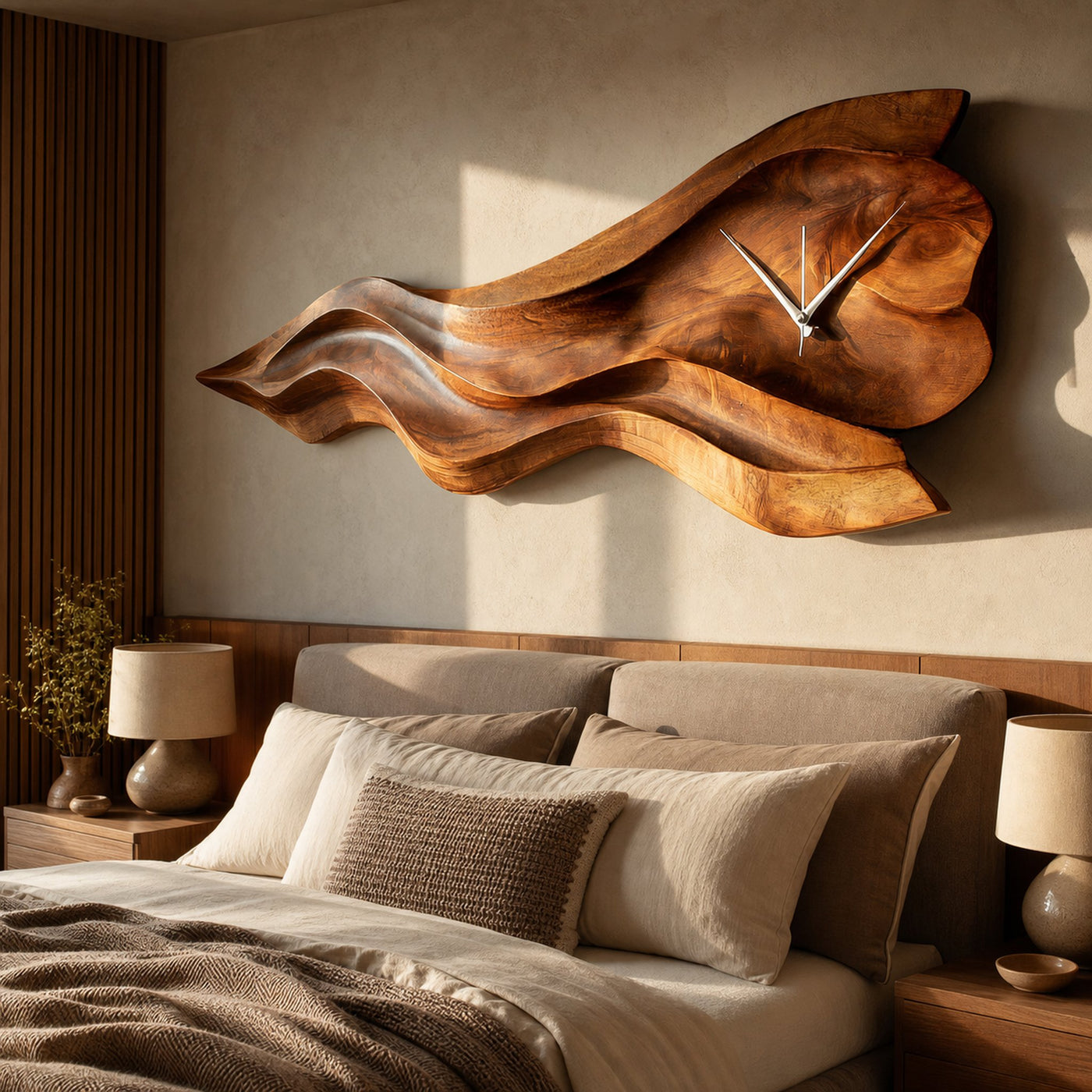 Luxury Sculptural Wooden Wall Clock For Statement Living Room