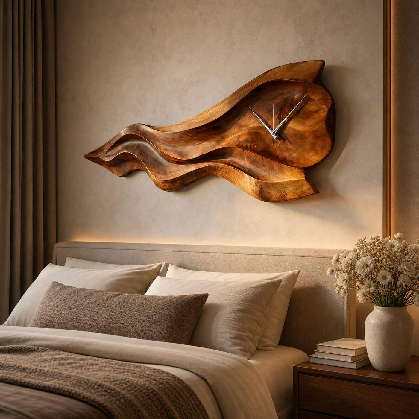 Luxury Sculptural Wooden Wall Clock For Statement Living Room - product view 6