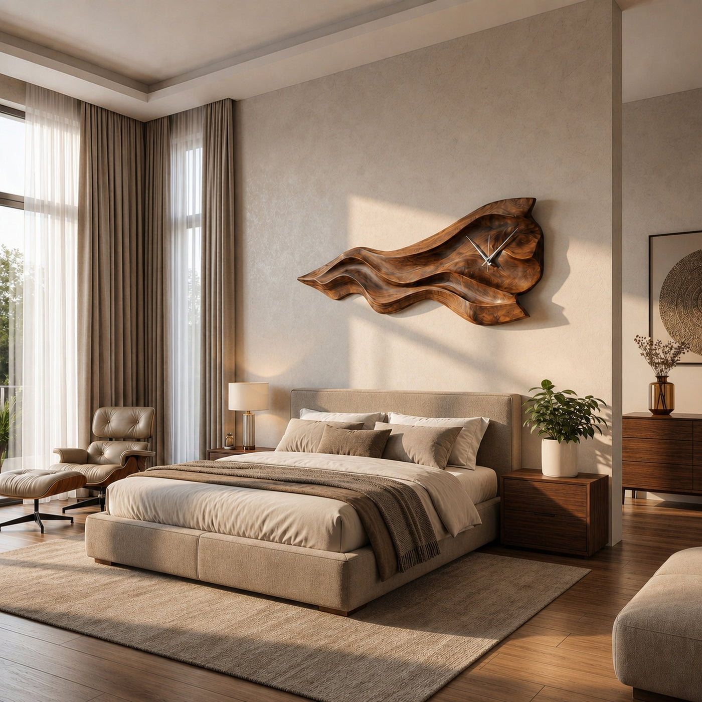 Luxury Sculptural Wooden Wall Clock For Statement Living Room - product view 7