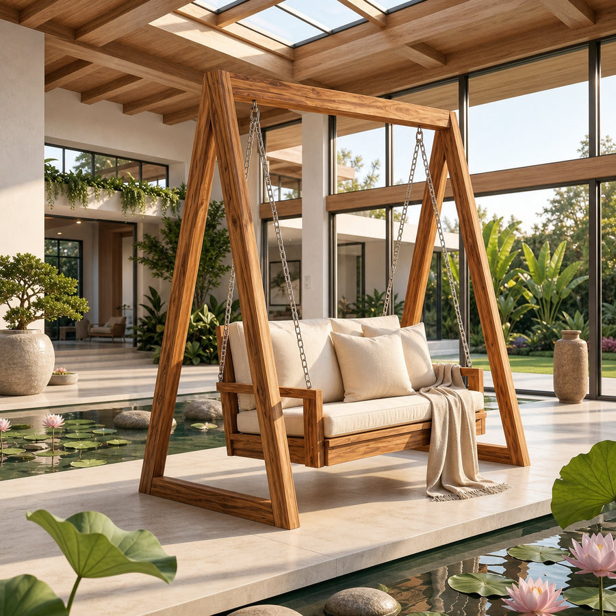 Luxury Wooden Swing Sofa Water Garden Retreat