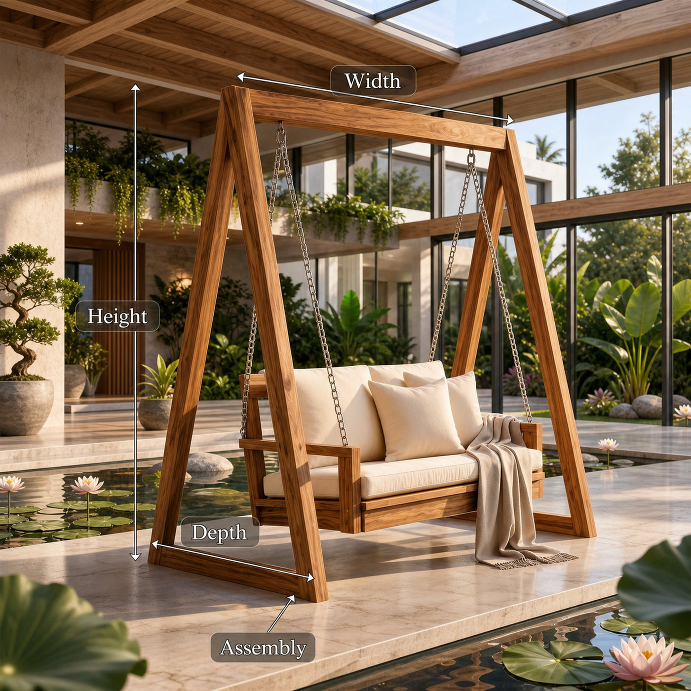 Luxury Wooden Swing Sofa Water Garden Retreat - product view 8