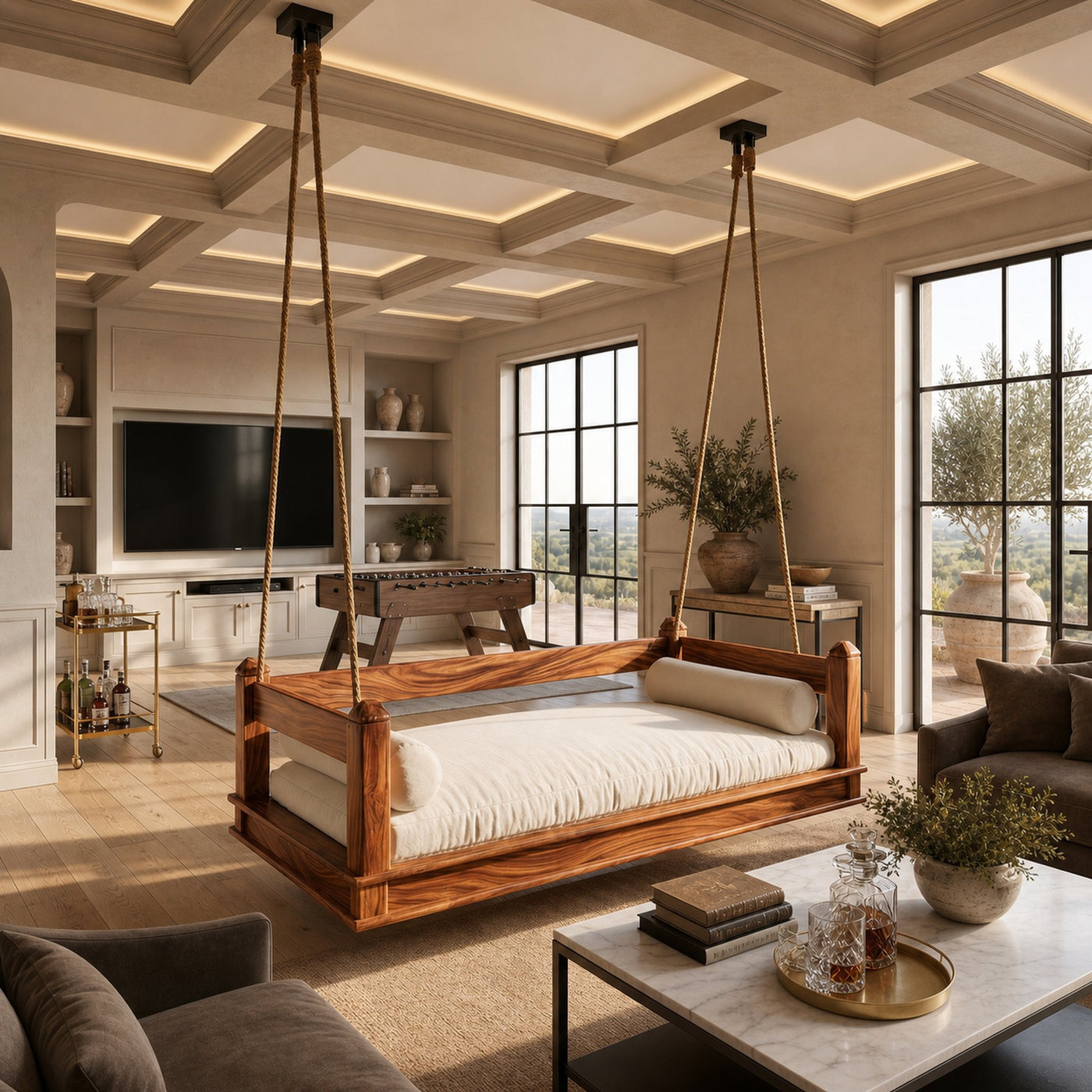Mediterranean Wooden Hanging Daybed Swing Luxury Villa Patio - product view 6