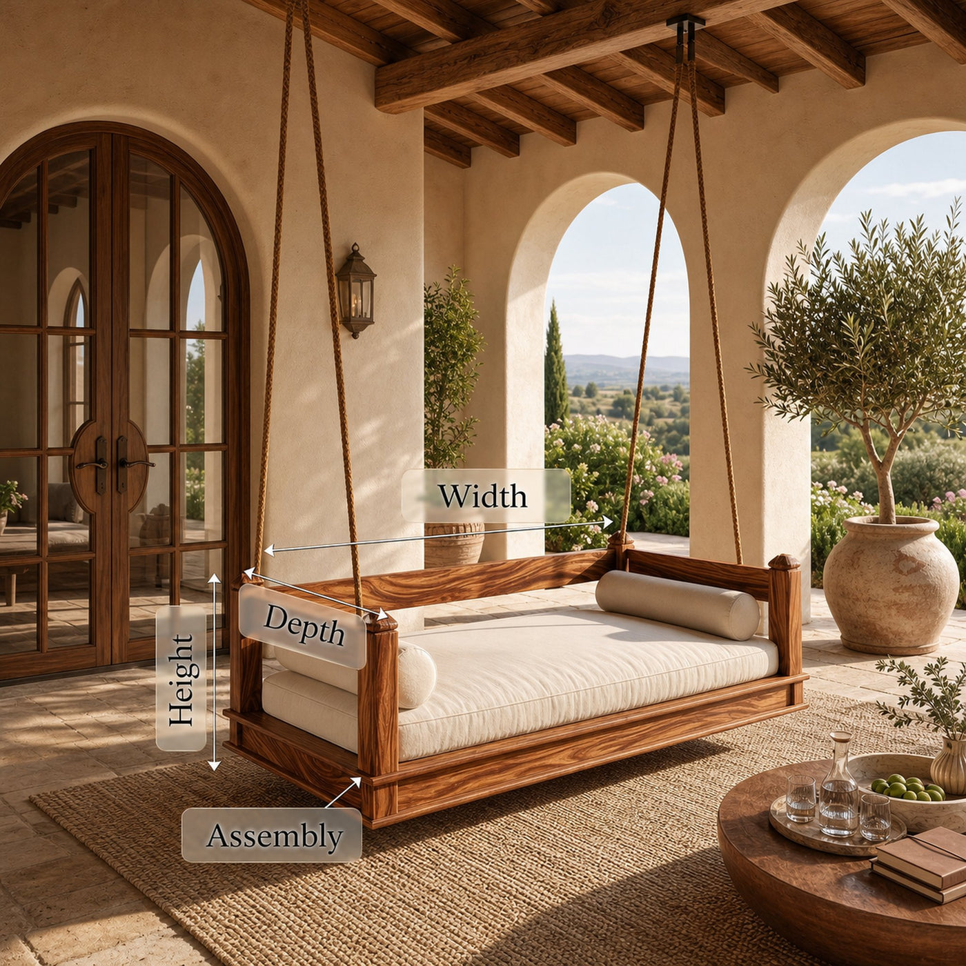 Mediterranean Wooden Hanging Daybed Swing Luxury Villa Patio - product view 8